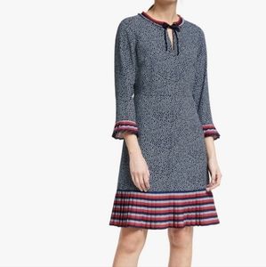 Boden Lara Pleat Detail Dress - Navy Cluster Spot, Size 10R